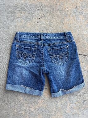 Y2K Embroidered Truce Denim Low Rise Bermuda Shorts